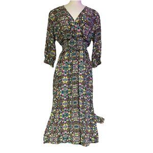EVIE Green Floral Midi Dress Women’s size M Boho Festival Cottagecore